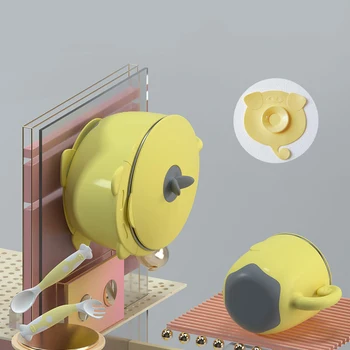 

Toddler Baby Kids Child Feeding Training Bowl with Spoon Baby Feeding Tableware Children Plate Sucker Bowl