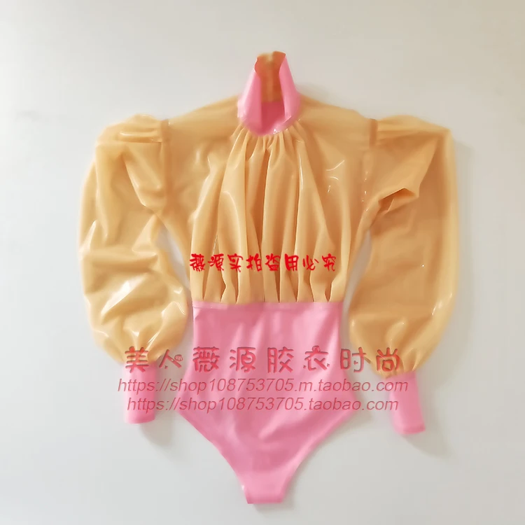 Sexy-Women-Pink-Transparent-Latex-Swimwear-Rubber-Catsuit-Top-with-Back