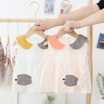 

Summer Childrenswear Wholesale 2020 Girls Plaid Dress with Small Fish Bag