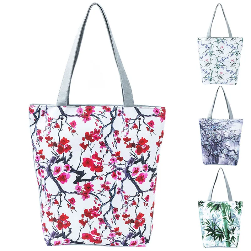 Женская сумка на плечо, холщовая, на молнии, с принтом, сумка для девушек, повседневные сумки J9