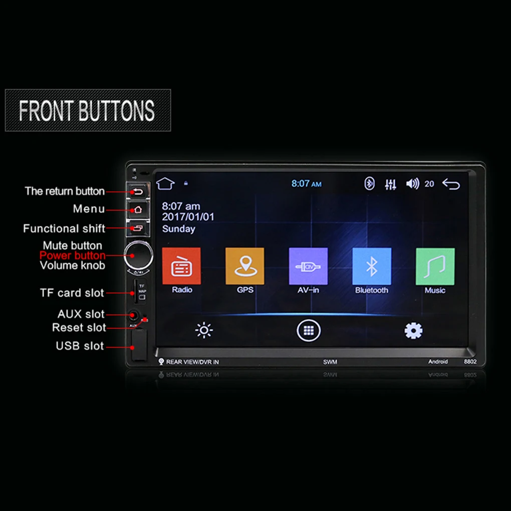 Автомобильный 2 Din Android 7,1 система 7 дюймов 4 ядра сенсорный экран Bluetooth FM AM радио gps навигация MP4 MP5 мультимедийный плеер