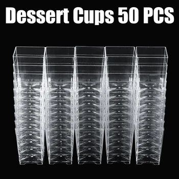 

50pcs Dessert Cups 120ml Mini Square Dessert Cup Cube Clear Plastic Sample Dish Tray Decors 5*5*7cm