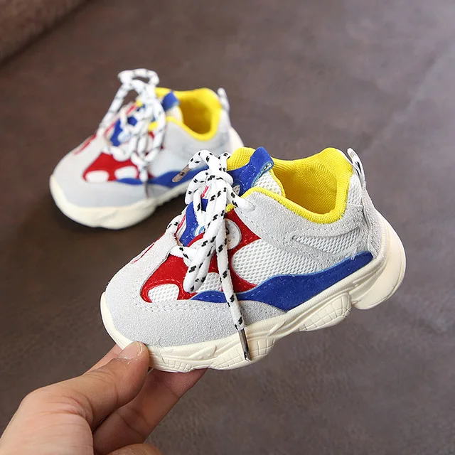 Дышащая детская обувь для маленьких мальчиков и девочек, Повседневные Удобные кроссовки для бега для детей 1-3 лет - Цвет: Синий