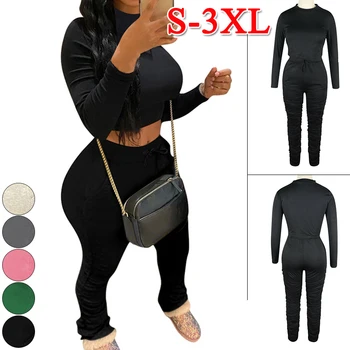 

Plus Size Women High Waist Sweatpants Ruched Flare Sweat Pants Fitness Stacked Elastic Joggers Leggings