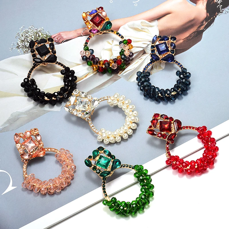 New Geometric Colorful Rhinestone Dangle Drop Earrings High-Quality Crystals Beads Jewelry Accessories For Women Wholesale