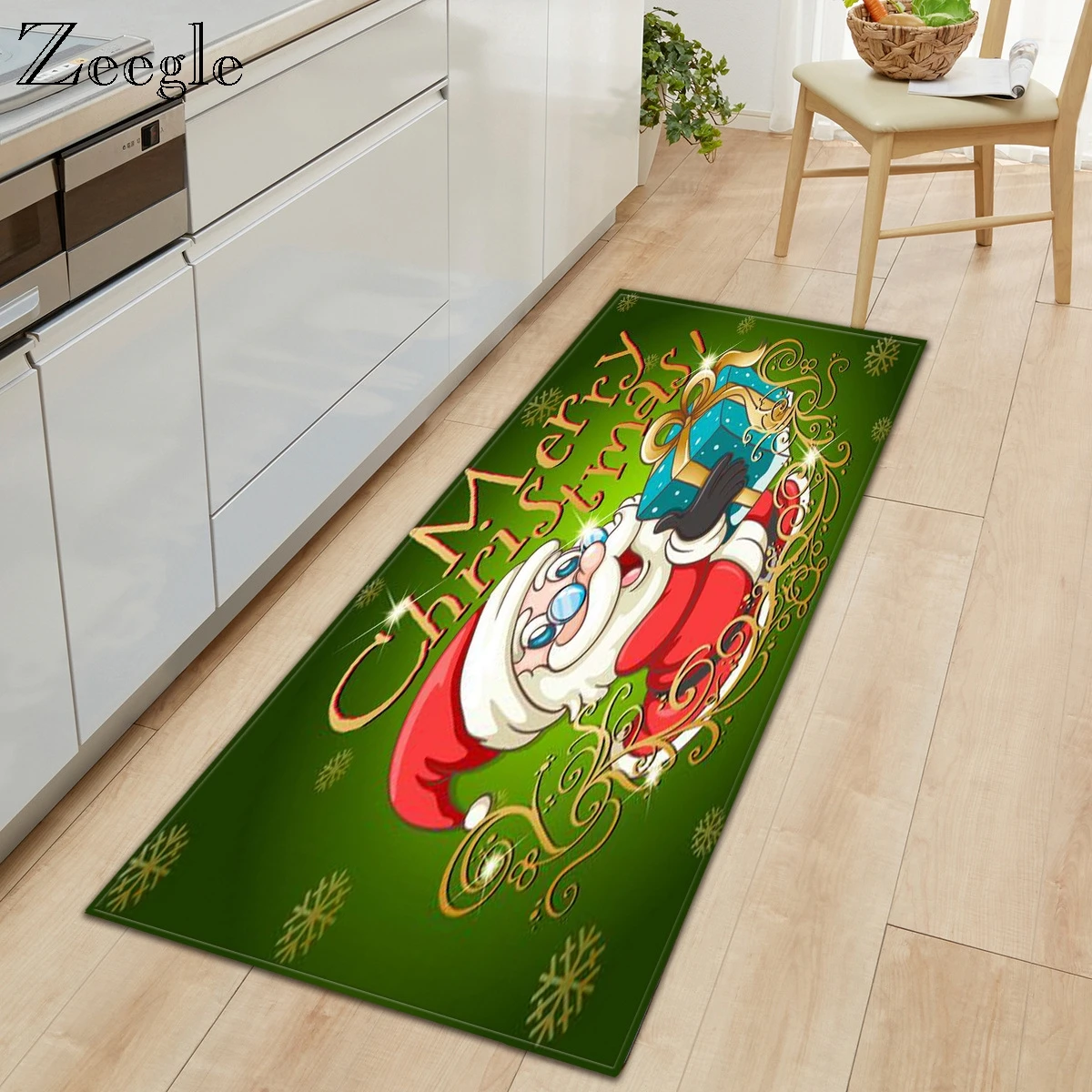 Zeegle Christmas Carpet Kitchen Rug Anti-slip Living Room Carpet Bathroom Doormat Shower Mat Absorbent Soft Bedside Carpet Mat