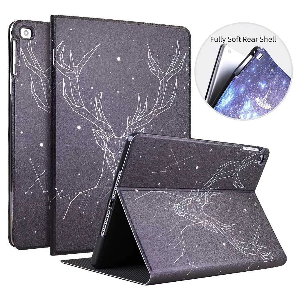 Painting Cute Bear Cases For iPad New Air 1 2 A1823 A1954 A1566 Cartoon Rabbit Flower Monkey Shockproof Tablet Leather - Цвет: Deer