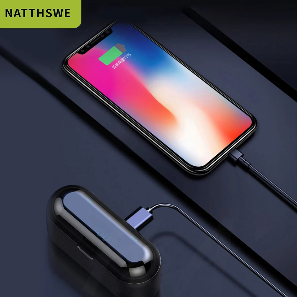 NATTHSWE Bluetooth V5 0 Earphone Wireless Earphones Stereo Sport Wireless Headphones Earbuds headset Power For iPhone x huawei