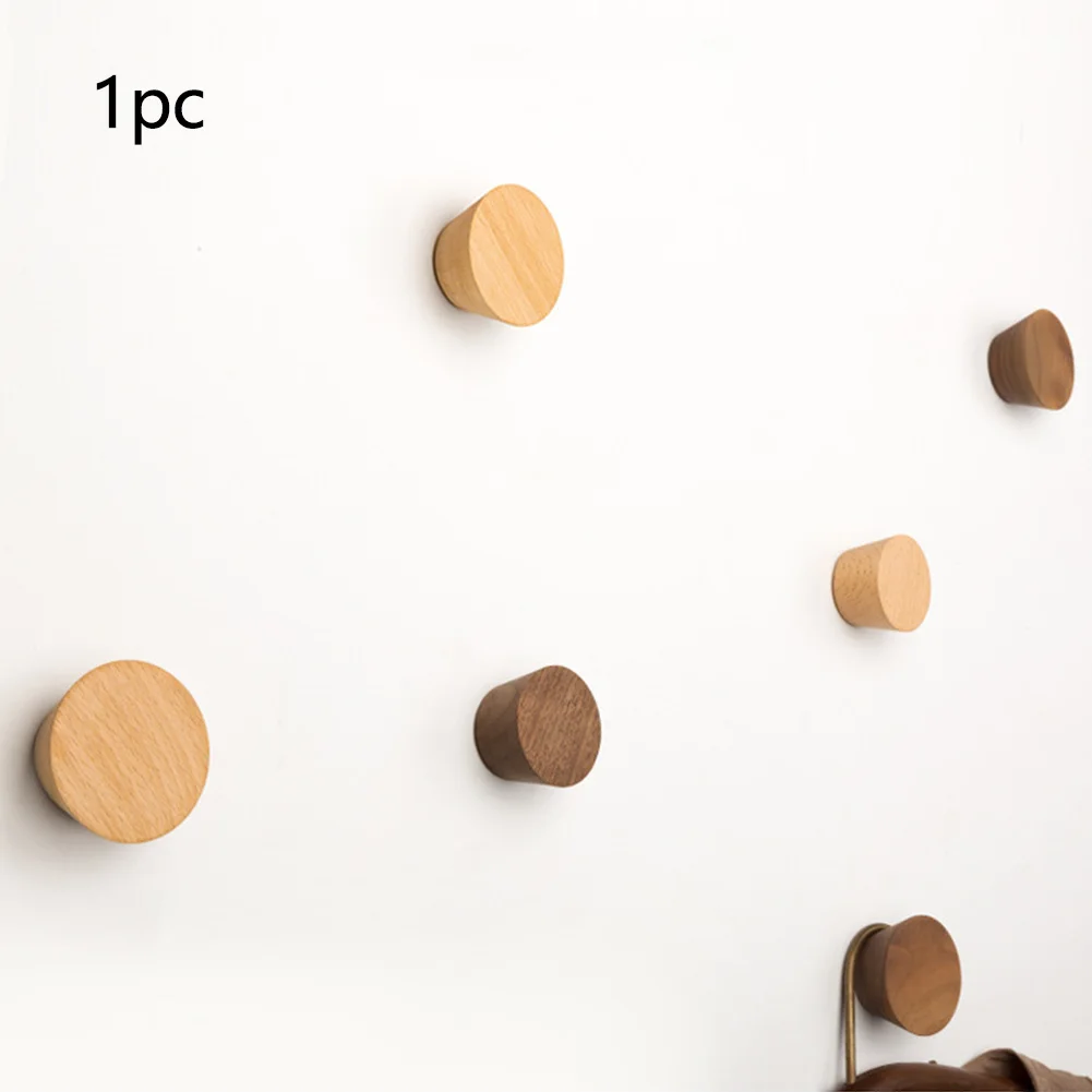 Clothes Hook Decorative Drill Free Coat Holder Storage Round Hallway Home Hats Wall Mounted Bathroom Wooden Moistureproof