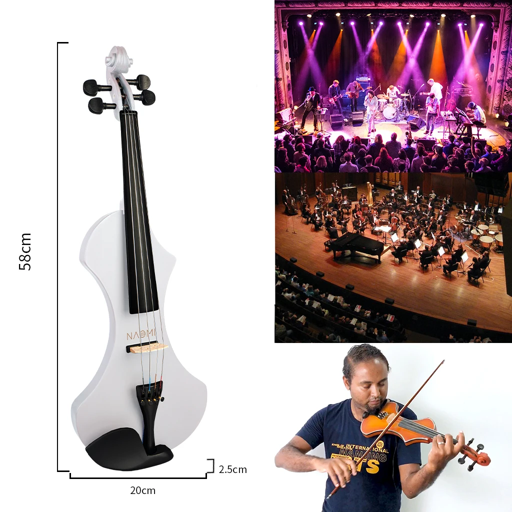 LOMMI Electric Violin 4/4 Full Size Violin 4/4 Fiddle Strings Player Beginner Silent Preamp Rosin+Bridge+Bow+Case SET