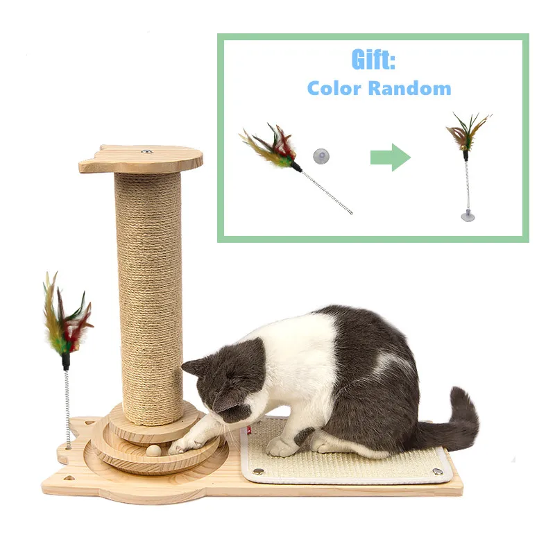 Cat Funny Toy Wooden Scratching Frame with Feather Ball Climbing Stand Interactive Training Toys for Cats Kitten | Дом и сад