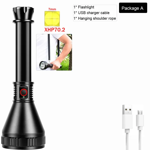 Super Bright 7500 Lumens XHP70 Most Powerful LED Flashlight USB Rechargeable Torch Flashlights Best Camping, Hunting - Emitting Color: Package   A