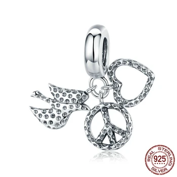 

Pendant 925 Jewelry Silver Charm fit Female European Original Bracelet or Necklace Peace Anti-war Fine Jewelry