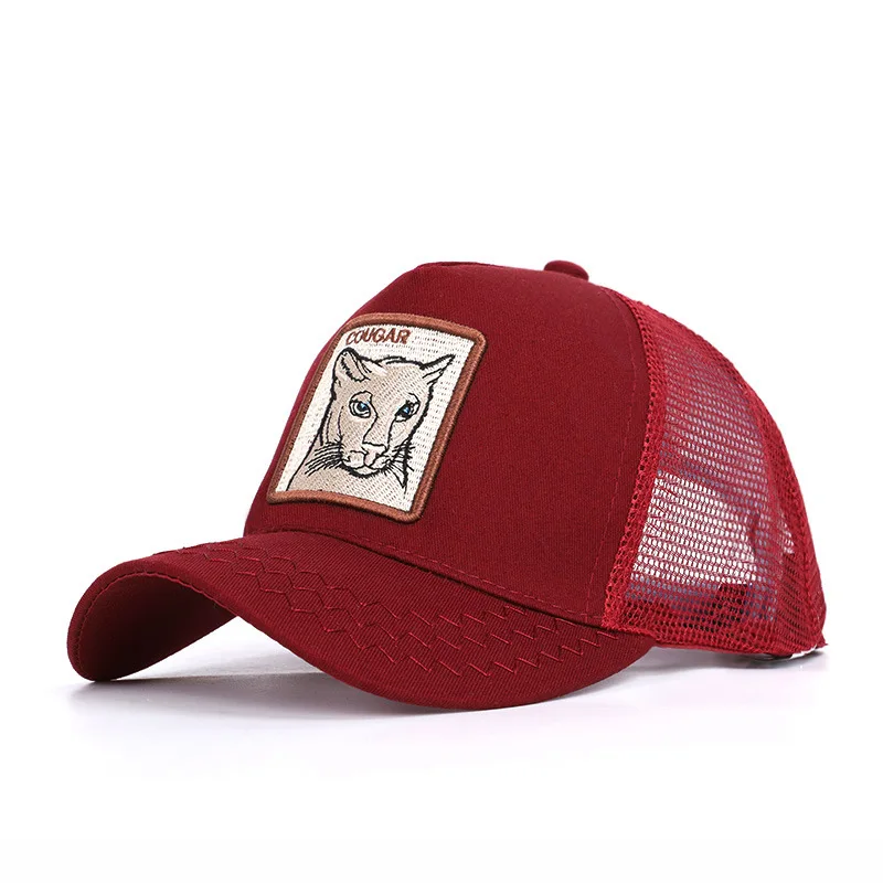 Модные Животные вышивка Бейсбол шапки Для мужчин Для женщин Snapback кепки, головной убор в хип-хоп стиле, летние Обувь с дышащей сеткой солнцезащитные кепки унисекс уличная кости - Цвет: 9-WineRed-Cougar