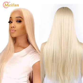 

MEIFAN Natural Long Straight Cosplay Wigs High Temperature Fiber Synthetic Natural Middle Part Red Brown Wigs for Women