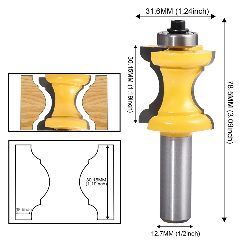 

1pcs 1/2" Shank Bullnose Bead Column Face Molding Router Bit For Woodworking Tools Milling Cutter Router Bit For Wood