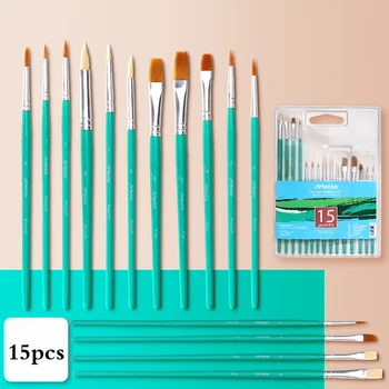 

15 Pcs Watercolor Brush Pen Set Bristle Acrylic And Oil Brushes Paints for Artists Art Supplies Painting School Stationery Wood