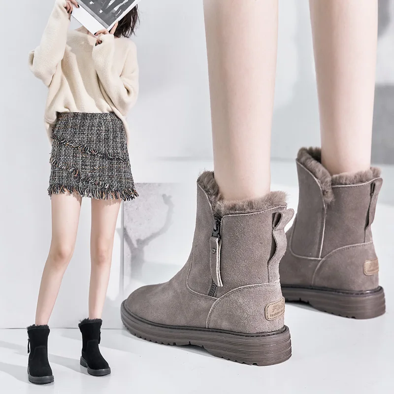 

D405 100% Genuine Leather Winter Shoes Women Snow Boots Warm Shoes Cold Winter Woman Ankle Boots Chaussure Bottes Femme