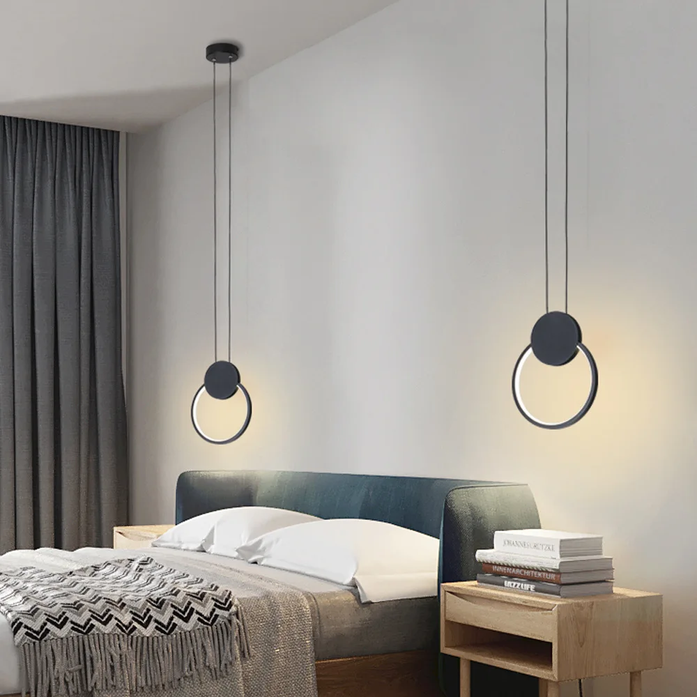 Lámpara colgante de mesita de noche para dormitorio, luz LED moderna