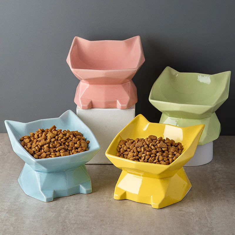 

Cute Pet Feeder Bowl Cartoon Cat Ear Shape High-foot Single Mouth Skid Proof Ceramic Cat Bowls Cat Food Bowl Pet Products