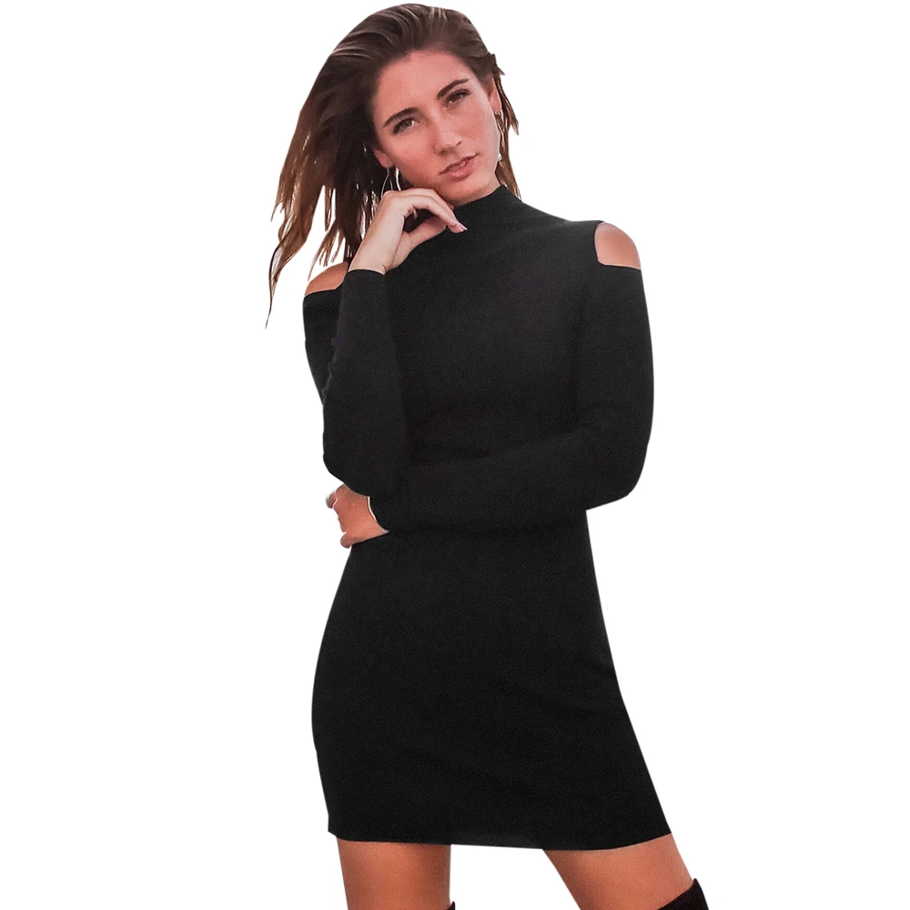CUPSHE, черное облегающее платье с высоким воротом, женское короткое ...
