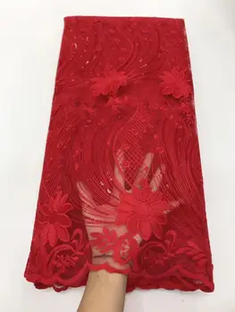 

Red Lace Fabric 2019 High Quality Guipure Nigerian Sequins Lace Fabric For Women Dress African Tulle Lace