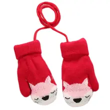 Милые зимние теплые варежки для мальчиков и девочек, детские шерстяные вязаные перчатки с рисунком