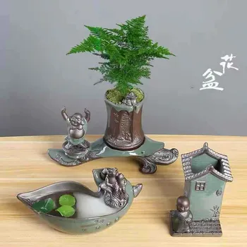 

Ceramic Flowerpot Chinese Ge Kiln Purple Sand Gardening Hotel Desktop Potted Asparagus Succulent Micro Landscape Flower Pot