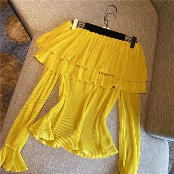 

HIGH STREET 2020 Newest Fashion Designer Blouse Women's Slash neck Ruffle Drape Blouse Tops