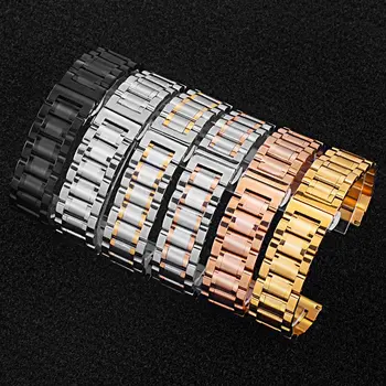 

Watchband Strap Five Beads Steel Push Button Hidden Clasp Stainless Steel Couple Free Bending Ear Black Replacement Accessories: