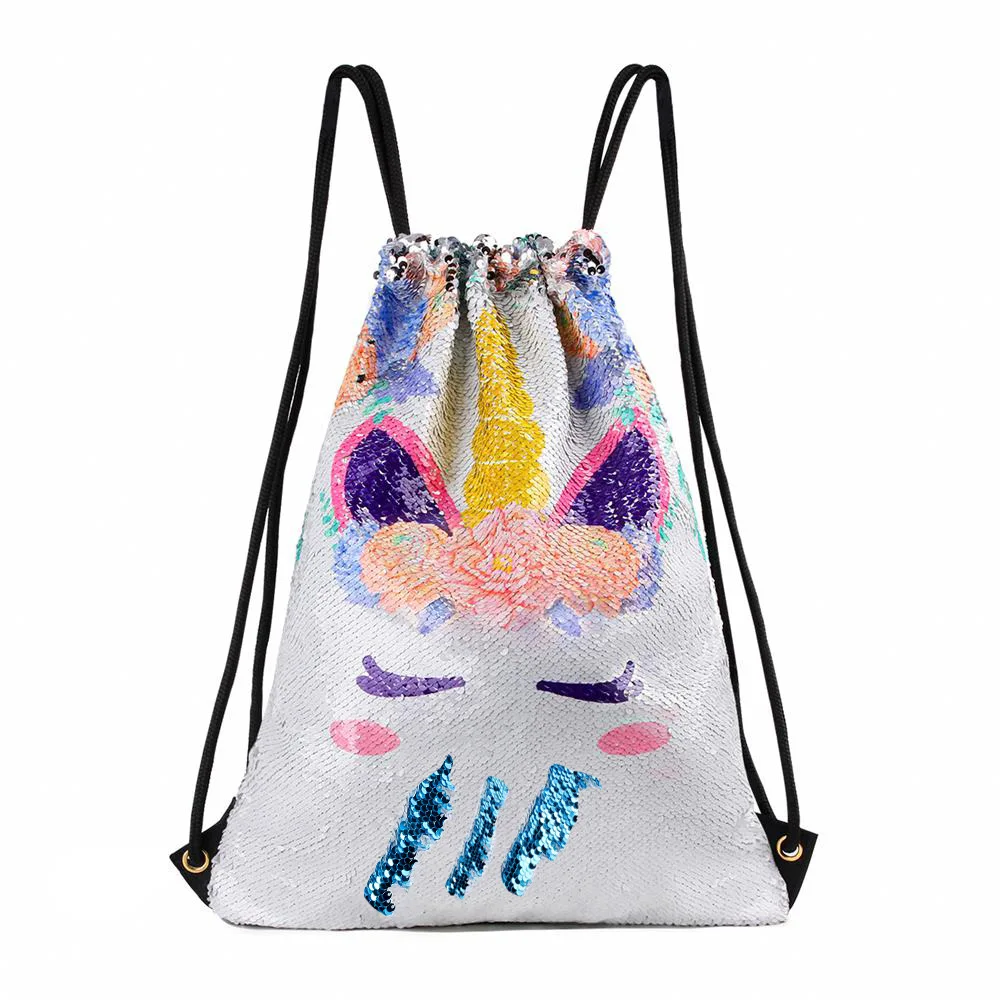 No. 1Unicorn-blue Сумка на шнурке с блестками, рюкзак с изображением единорога, сумка с изображением единорога для девочки, дорожная сумка на шнурке, женская сумка на плечо для дня рождения - Цвет: No. 1Unicorn-blue