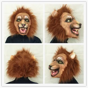 

Halloween Props Adult Angry Lion Head Masks Animal Full Latex Masquerade Birthday Party Face Mask Fancy Dress