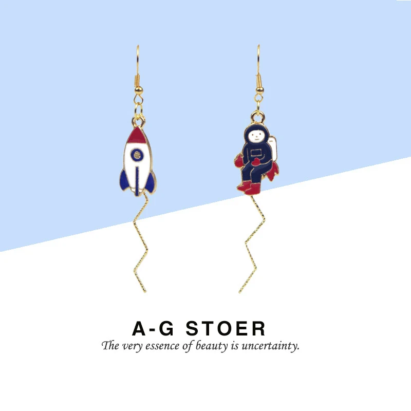 

2020 New Women's Earrings New Design Asymmetric Drop Earrings For Women Universe Planet Astronauts Sweet Colorful Stud Earring