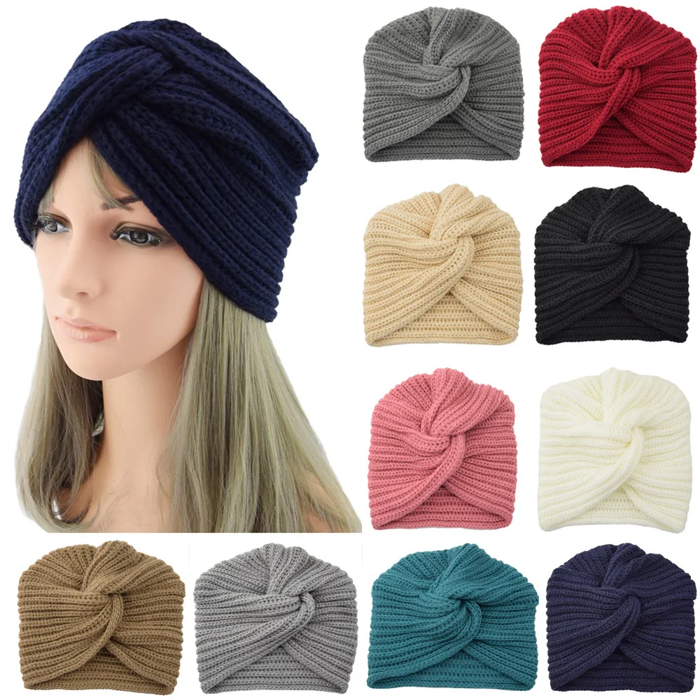 scarf 2020 Newly arrived Autumn Winter Warm Knitting Cap Solid Center Cross Women Hair Scarfs and winter hat for women #O29 | Аксессуары