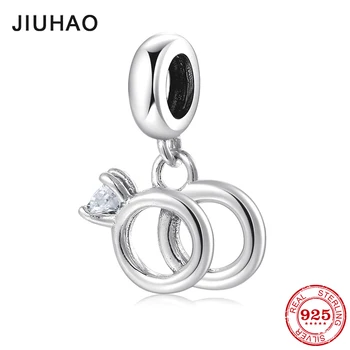 

Hot sale Couple ring Round shape 925 Sterling Silver pendants Beads Fit Original Designer Charm Bracelet bangles Jewelry making