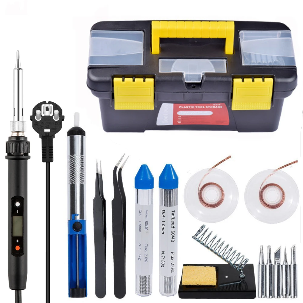 

60W Soldering Iron Toolbox 110V /220V Adjustable Temperature Welding Kit Soldering Board Set Repair Tool