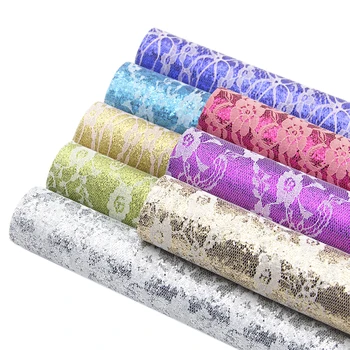 

8pcs 20*34cm Lace Design Printed Faux Synthetic Leather Set for Bows Leatherette Fabric in Craft DIY Handmade Materials,1Yc10074