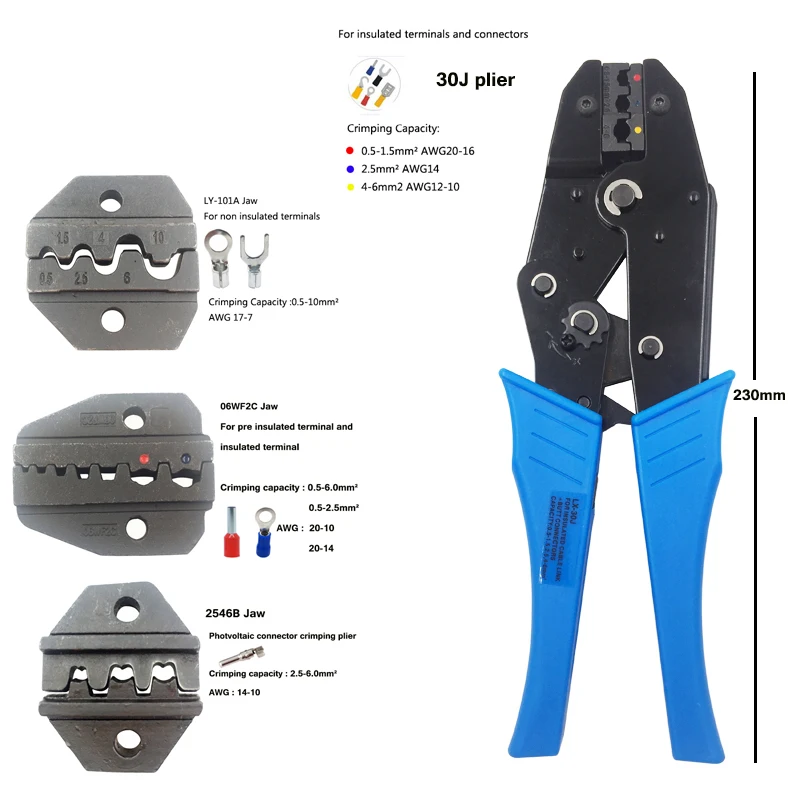 Набор инструментов обжимные плоскогубцы для зачистки проводов и 3 челюсти 101A/06WF2C/2546B для различных терминалов соединитель ручные инструменты
