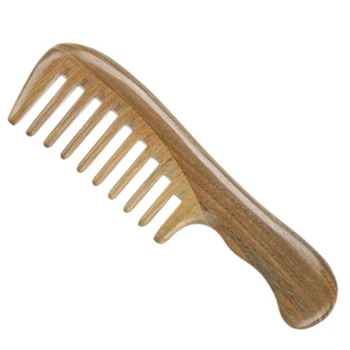

Natural Green Sandalwood Wooden Comb - No Snags, No Tangle, No Static Hair Combs With Round Thickening Short Handle And Wide Too