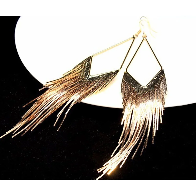 Dangle Earrings Drop Earrings Long Earrings Golden Earrings Crystal Tassel Earrings Gold Color for Women