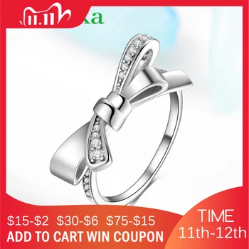 

Bow Knot Wedding Dazzling Crystal Ring 100% 925 Sterling Silver Zircon Fashion Rings For Women Wedding Luxury Silver 925 Jewelry