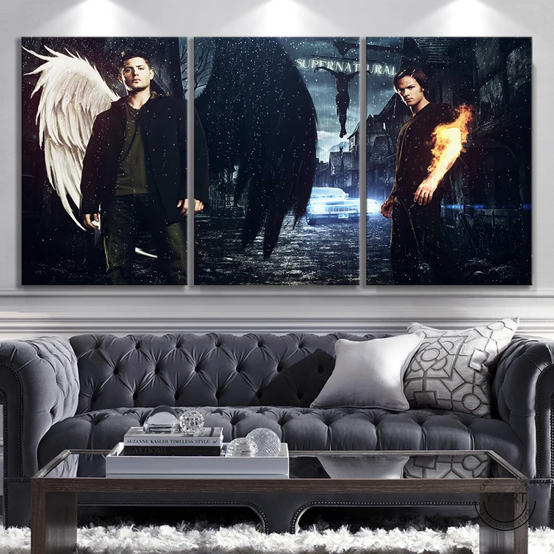 

3 Panels Abstract Art HD Picture Movie Poster Supernatural Sam&Dean Poster Wall Decor Paintings Living Room Decor