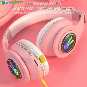 

LED-7 Bluetooth Wireless Headphone Macaron Color Hifi Music Support TF Card FM Radio Button Control Colorful Flashlight Earphone