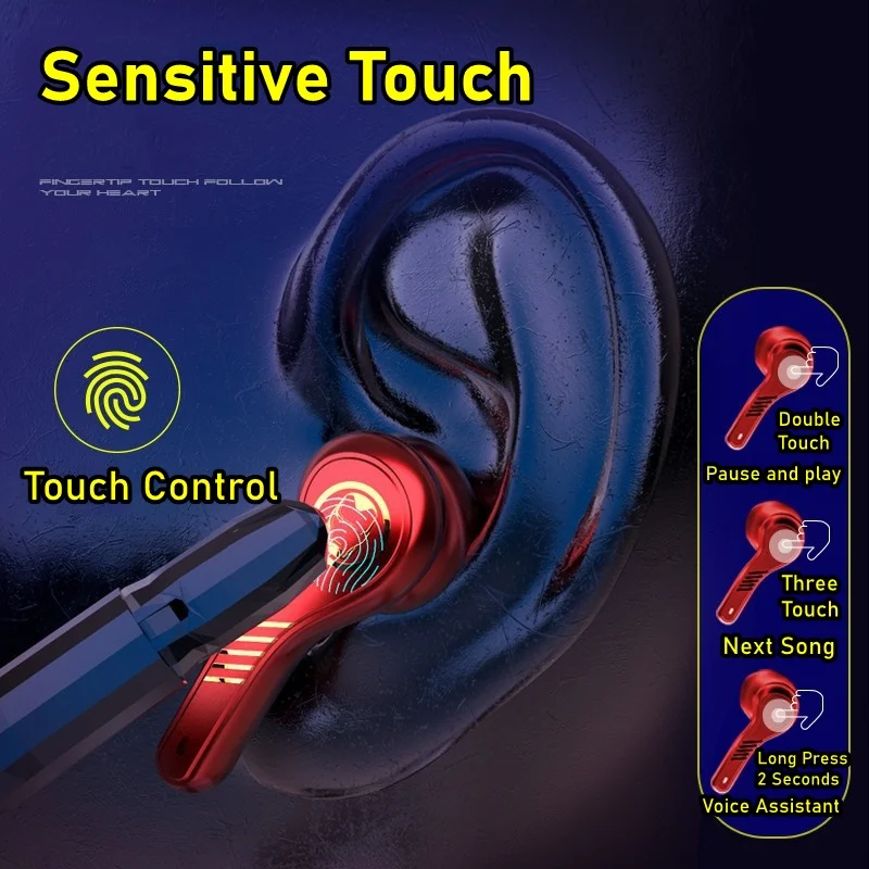 Tongdaytech TWS Bluetooth-compatible 5.0 Wireless Earphones LCD Display 3D Stereo HiFi Sport Headset Earbuds With Charging Box