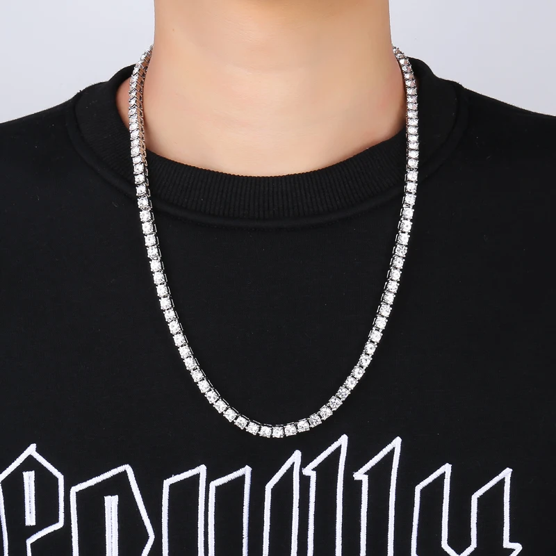 Хип хоп 5 мм Iced Out Bling жемчужное ожерелье сплав 1 ряд теннисная цепочка для мужчин женщин аксессуары