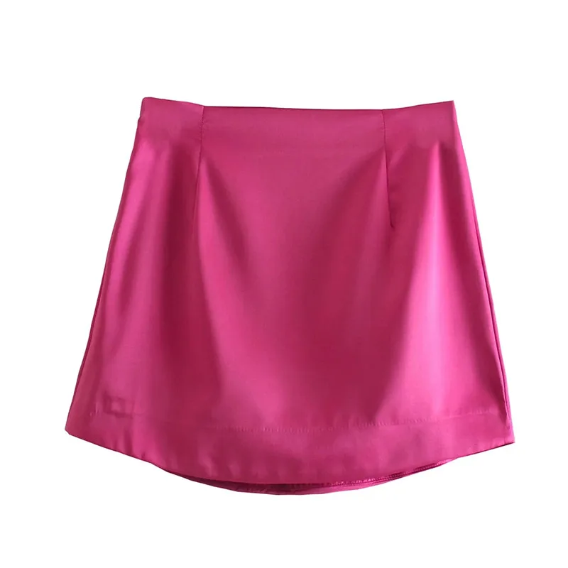 mini skirt TRAF Satin Short Skirts Woman Vintage Sexy Mini Skirt Women 2021 Green Red New Year Elegant Skirts High Waist A Line Skirt tutu skirt