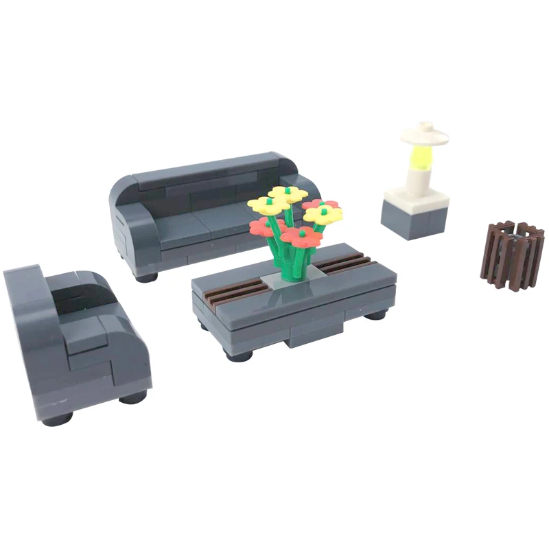 

Legoing City Series Desk Grey Flowers Table Lamp Flower Pot Figures Accessories Parts MOC Building Blocks Toys For Kids Legoings