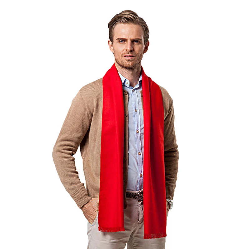 Tanio Moda zimowa jednokolorowa męska z czerwonym szalikiem luksusowa marka