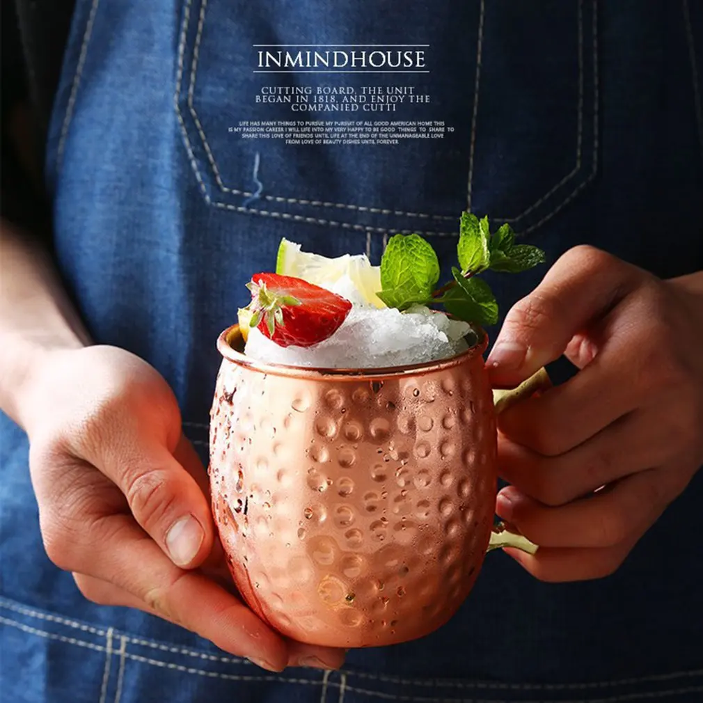 Moscow Mule Mug 304 Stainless Steel Food-safe Cocktail Cup Handmade Hammered Copper Plated Cups 550ml Drinking | Дом - Цена: 