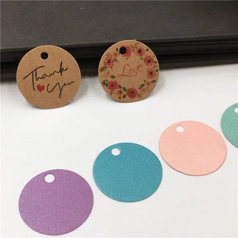 Description Picture 3 of itemNew 3cm circle shape 100pcs white /kraft paper gift hang tag DIY Thank you package labels tag cookies wedding favors tag